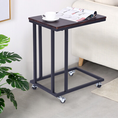 

Gobestart Snack Side Table Computer Desk Wood With Metal Frame And Rolling