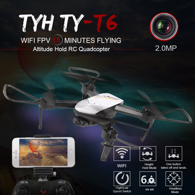 

TYH TY-T6 Wifi FPV 20MP Wide Angle Camera 24G 6-Axis Gyro 3D Flip Headless Mode Long Time Flying Altitude Hold RC Quadcopter