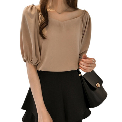 

2019 Summer Women Blouses Tops V-Neck Short Sleeve Chiffon Blouse Female Shirts Blusas