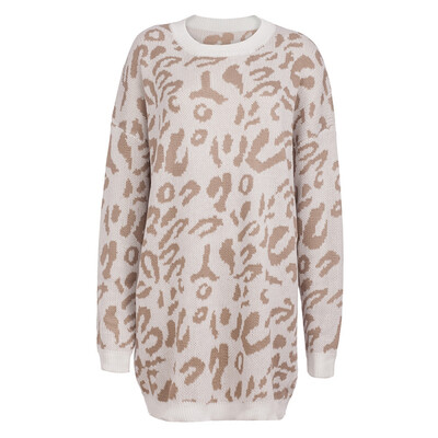

Autumn And Winter Sweater Fashion New Round Neck Pullover Loose Bottoming Sweater Large Size Leopard -XL