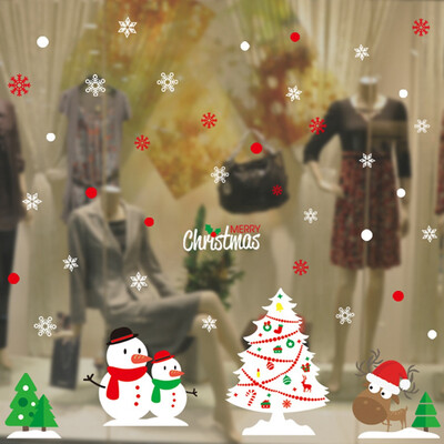 

Christmas New Year Stickers For Window Showcase Removable Santa Clause Snowman Home Decor Decal Adhesive Pvc Cartoon Stickers