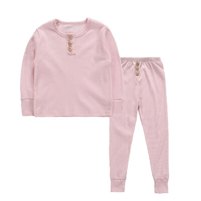 

Baby Kids Boys Girls Clothes 1-6T Solid Print Outfits Set Lovely Long Sleeve Blouse TopsPants Sleepwear Pajamas