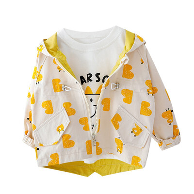 

Cartoon Spring Autumn Girls Jacket Coat Children Jacket Baby Clothes Pocket Decoration Hooded Coat Tops Outwear Kids Clothes