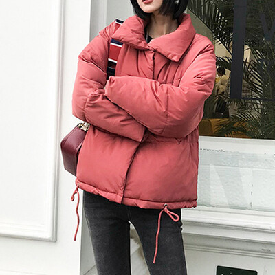 

Toponeto Women Fashion Stand Collar Zipper Drawstring Pocket Cotton-padded Clothes Coat