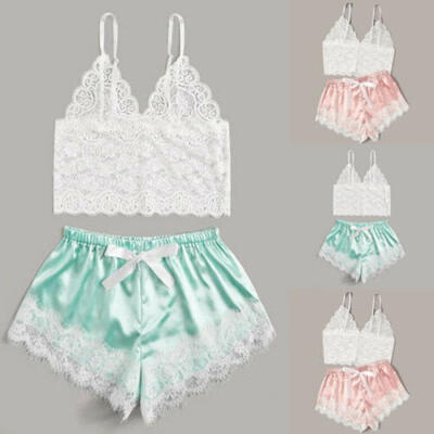 

Ladies Silk Satin Lace Pajama Set Nightwear Pyjama Babydoll Lingerie Sleepwear