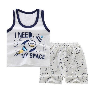

Childrens Boys Suits Cartoon Animal Cotton Baby VestShorts Two-Piece Vest Suit For 0-6 Years Old