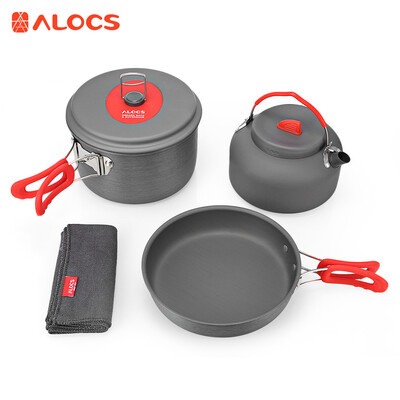

ALOCS CW - C19T Alumina Portable Ultralight 2 - 3 People Cooking Kit Cookware Set Pot Pan Kettle Dishcloth