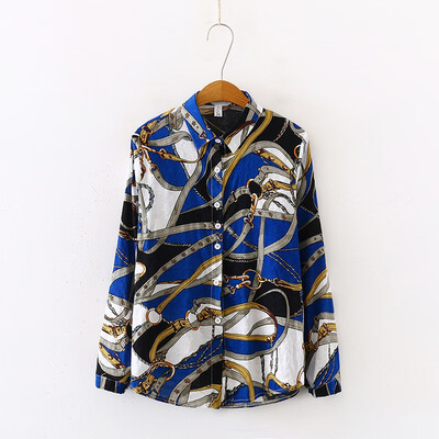 

Elegant Office Lady Shirt Printed Vintage Long Sleeve Tops&Blouses Fashion Female New Blouse