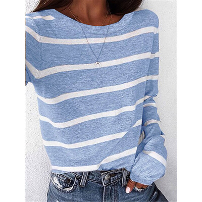 

Tailored Womens Autumn Fashion O-neck Loose Stripe Long Sleeve T-shirt Top