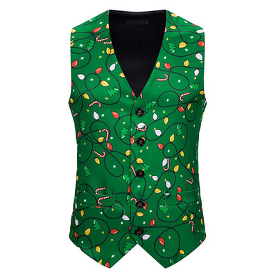 

Toponeto Mens Fashion Banquet Business Casual Christmas Printing Waistcoat Tops Vest