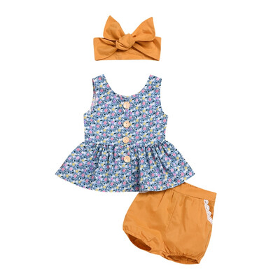 

0-24M Newborn Baby Girls Clothes Princess Outfits Summer Cotton Sleeveless T-Shirt TopsPlaid PP Pants Shorts 2Pcs Clothing Sets