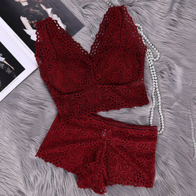 

Sexy 2 piece Woman Lace Wire Free Push Up Wrapped Bra Set Bralette Underwear Set Lace Fashion Lingerie Bras&Panties Set