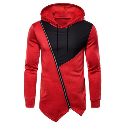 

Men Sweatshirt Drawstring Hooded Neckline Irregular Zipper Hemline Splicing Long Sleeve Casual Hoodie
