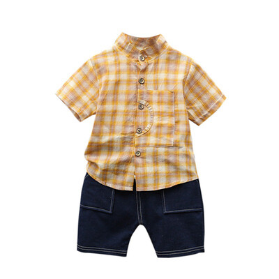 

Summer Baby Boys Short Sleeve Plaid Print Tops Blouse T-shirtShorts Children Casual Outfits Sets