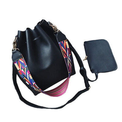 

Fashion Women Colorful Wide Strap Drawstring Bucket Shoulder Bag Crossbody Pouch