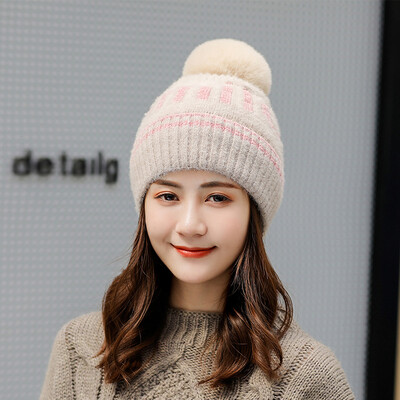 

Korean version of wool ball adult wool cap winter Joker thick warm knit cap letter head cap factory outlet
