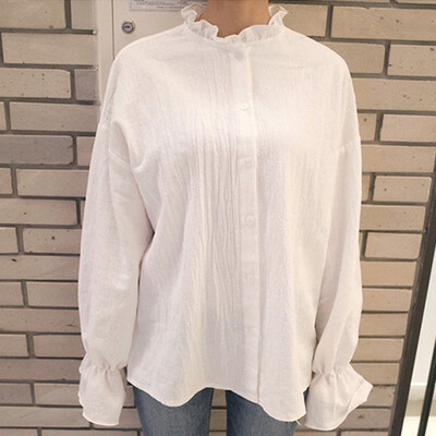 

Women New Ruffles Collar lLong Sleeve Chiffon Blouse Korean Fashion Lantern Sleeve Office Lady Shirt blusas mujer de moda 2019