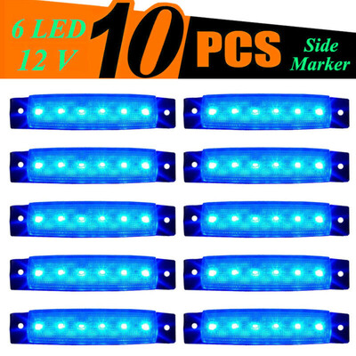

10 Pcs 6-LED Super Blue Clearance Side Marker Trailer Light Van Waterproof 38in