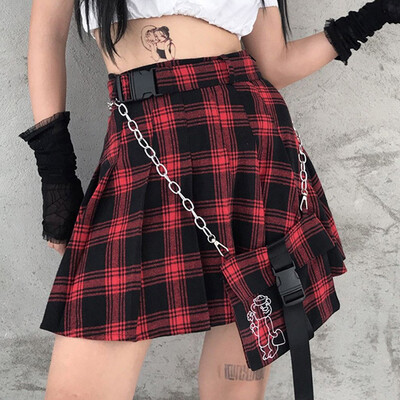 

Gobestart Fashion Women Casual Plaid Print Bandage Skirt