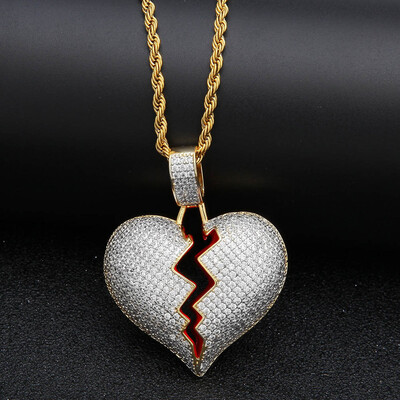 

Gold&Sterling Silver Diamond Heart Necklace Pendant Charm For Men Women Necklace Hip Hop Jewelry