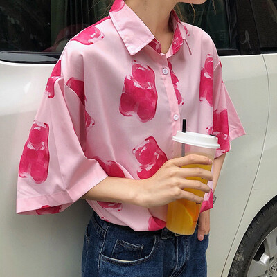 

Womens Turn-down Collar Casual Shirt Ladies Short Sleeve Loose Single Breasted Summer Clothes