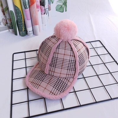 

Childrens winter Korean lamb feather cap baby warm thickened fur ball cap boys&girls Joker baseball cap