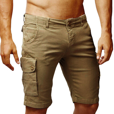 

Gobestart Mens Button New Style Cotton Multi-Pocket Overalls Shorts Fashion Pant