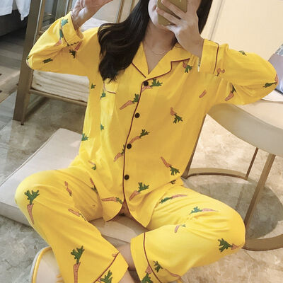 

Pajamas For Women Satin Women Pajamas Sets Long Sleeves Lapel Pocket Top Pants Women Pajamas Sleepwear