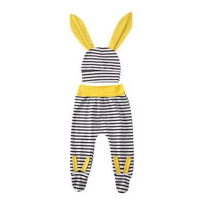 

Newborn Baby Boy Girls Cotton Outfits Stripe Wrap Foot Trousers Long Ear Hat Hot