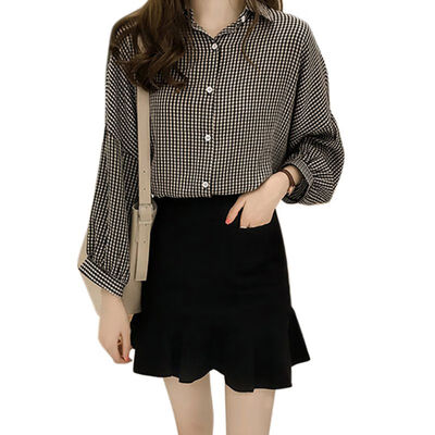 

Female Blusas Spring Autumn Blouse Office Lady Slim Black Shirts Women Blouses Lantern Long Sleeve Plus Size Tops Casual Shirt