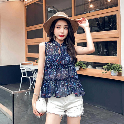 

Female Sleeveless Sexy Print Blouse Shirt Top Summer Casual Long Sleeve Chiffon Blouse For Women