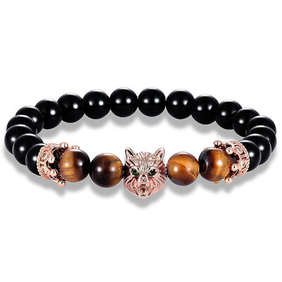 

ZTJTJ Wolf Head Zircon Mens Bracelet Bright Stone Tiger Eye Bracelet Jewelry
