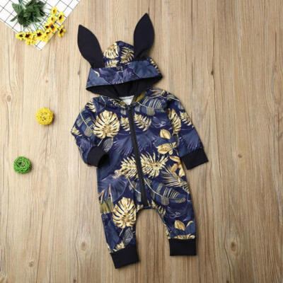 

UK Newborn Kid Baby Girl Cotton Hooded 3D Ear Romper Jumpsuit Autumn Warm Outfit