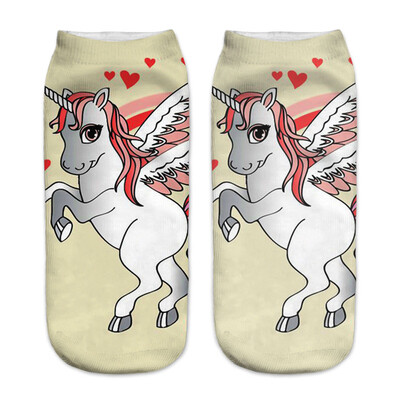 

1Pair Women Low Cut Ankle Socks Funny Unicorn 3D Printing Socks Cotton Hosiery Printed Socks
