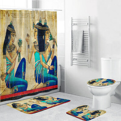 

Toponeto 4PCS Non Slip Toilet Polyester Cover Mat Set Bathroom Shower Curtain
