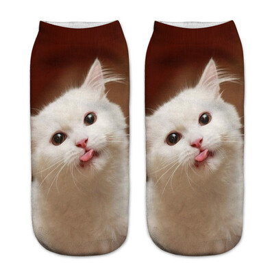 

1Pair Women Low Cut Ankle Socks Funny Socks Cat Cartoon 3D Printing Socks Cotton Hosiery Printed Socks