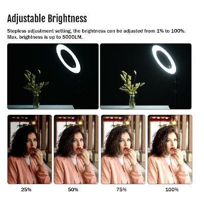 

ZOMEI 14 Inch 2700-5500K Bi-color Dimmable Ring Video Light LED Fill Light CRI 90 with Mini Ball Head Phone Holder Carrying Bag