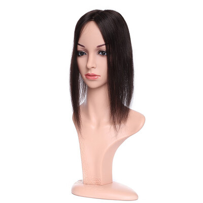 

Hand Made Silk Top Human Topper Hair Piece With Clips in Straight Hair Natural Black For Hair Loss Women