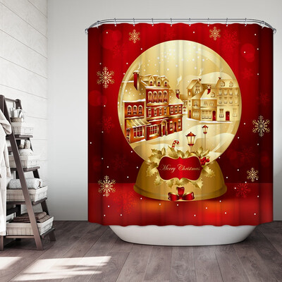 

Christmas Print Shower Curtain For Bathroom Household Shower Curtain Washable Festive Party SuppliesWaterproof Polyester Curtain