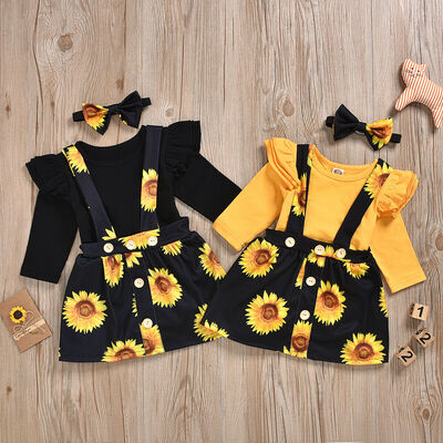 

Toddler Baby Girl Lace Floral Long Sleeve Top Skirt Strap Dress Outfits Clothes