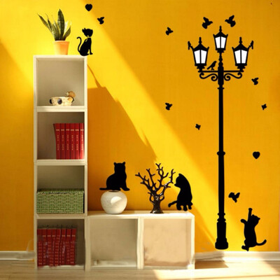 

Wall Sticker 7Style New Hot Naughty Cats Birds Street Light Lamp Post Wall Stickers Home Decoration School Room Kindergarten