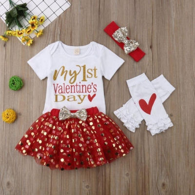 

0-18M Baby Girls My 1st Valentine´s Day Romper Jumpsuit TopsBowknot Party Tutu Skirts Outfits Set