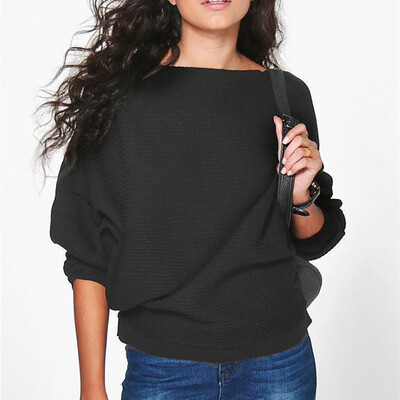 

Autumn New Solid Color Women Sweaters Fashion Batwing Long Sleeve Knitted Sweater O-Neck Casual Bottoming Shirt pull femme