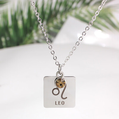 

12 Zodiac Constellation Signs Pendant Necklace Crystal Birthstone Necklace Women Stainless Steel Jewelry