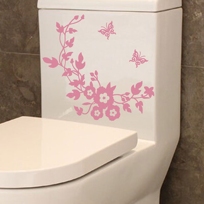

〖Follure〗Flower Toilet Seat Wall Sticker Bathroom Decoration Decals Decor Butterfly Black