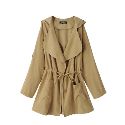 

Autumn Winter New Fashion Medium Long Section Hooded Light Windbreaker Coat Women