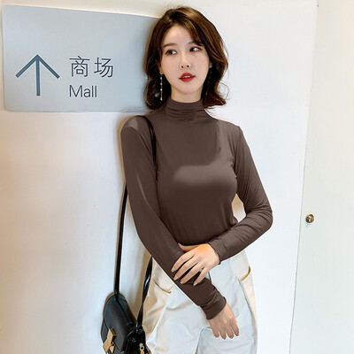 

Tailored Fashion Women Top High Collar Pure Color Elegant Long Sleeve Casual Blouse