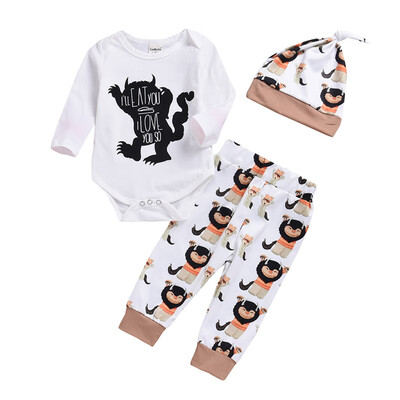 

Autumn Kids Girls Boy Sets Halloween Style Comfortable Little Monster Printed Black Long Sleeves T-ShirtTrousersHat 3 Pcs Sets