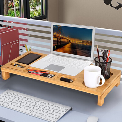 

Gobestart Bamboo Monitor Stand Riser Storage Organizer Laptop Stand Desktop Container