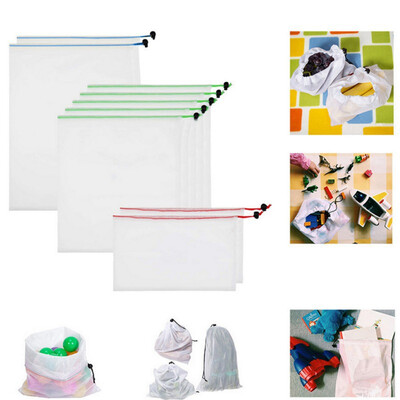 

Reusable Fruit Vegetable Storage Bags Drawstring Mesh Food Fruit Toys Storage Pouch Kitchen Accessories
